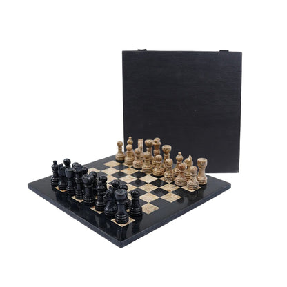 25cm Chess Set with Storage Box - Black & Coral