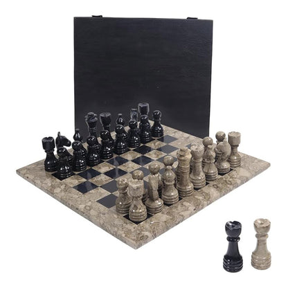 30cm Chess Set with Storage Box - Oceanic and Black