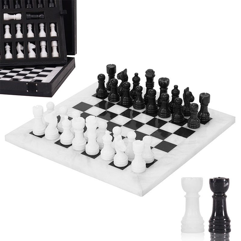 25cm Chess Set with Storage Box - White & Black