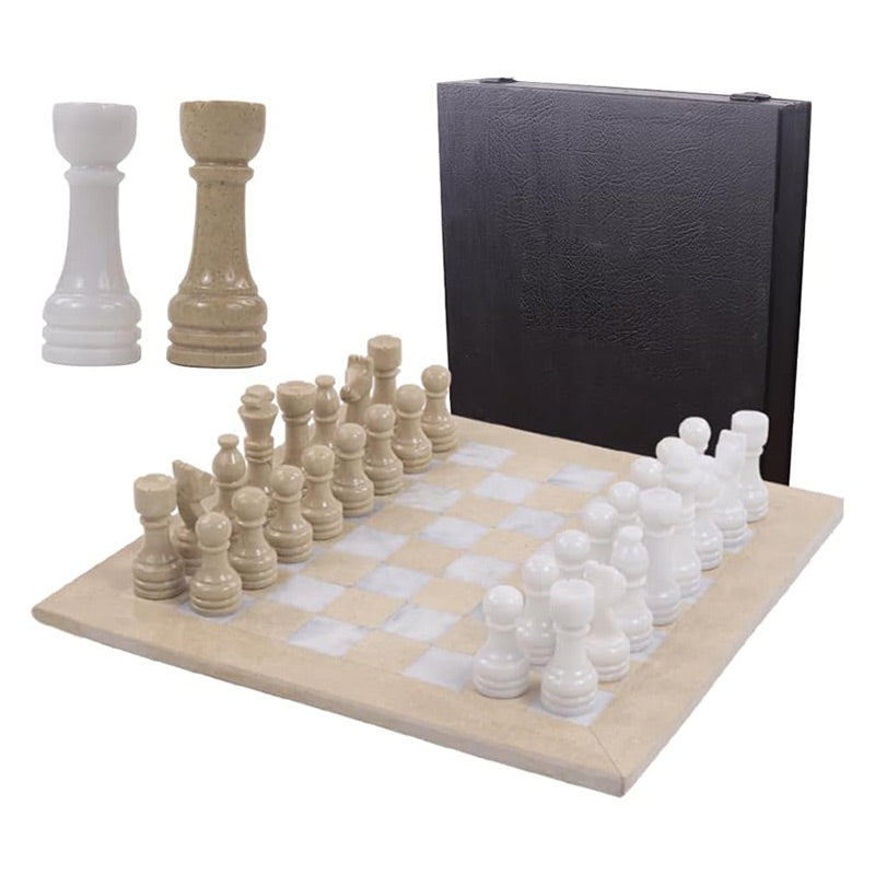 38cm Chess Set with Storage Box - Verona and White