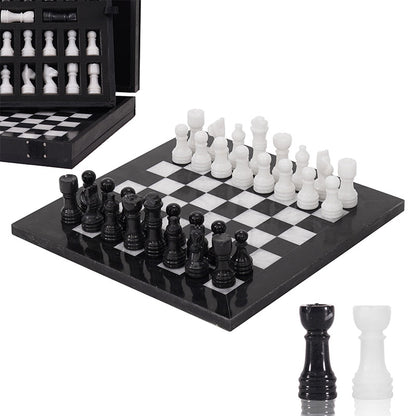 25cm Chess Set with Storage Box - Black & White