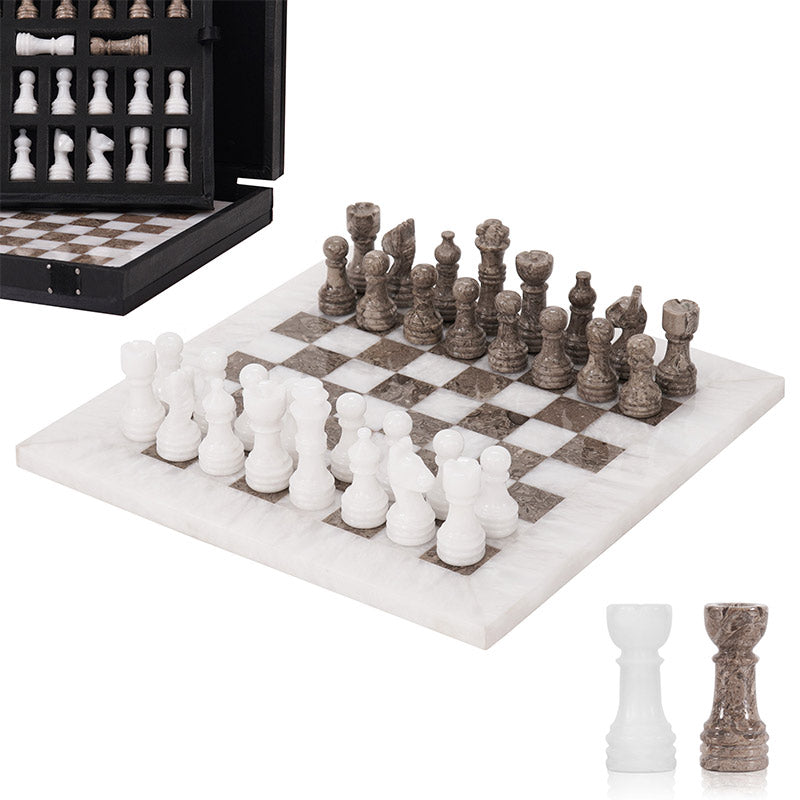 25cm Chess Set with Storage Box - White and Oceanic