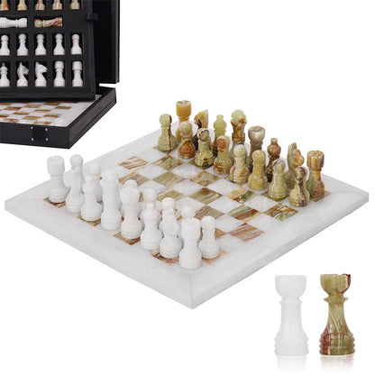 25cm Chess Set with Storage Box - White & Green