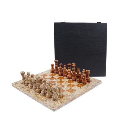 25cm Chess Set with Storage Box - Coral & Red