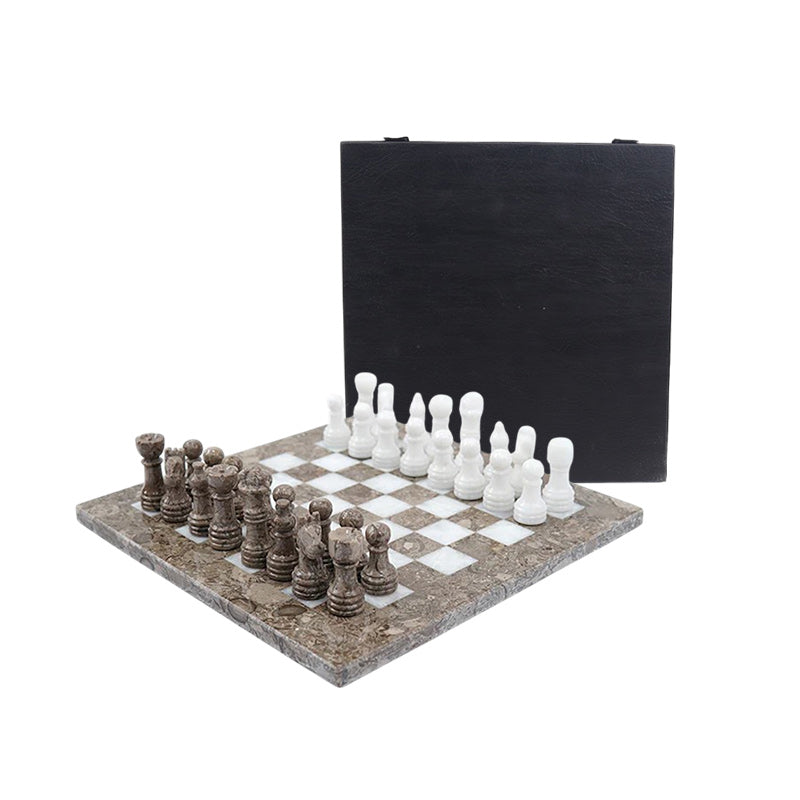 25cm Chess Set with Storage Box - Oceanic and White