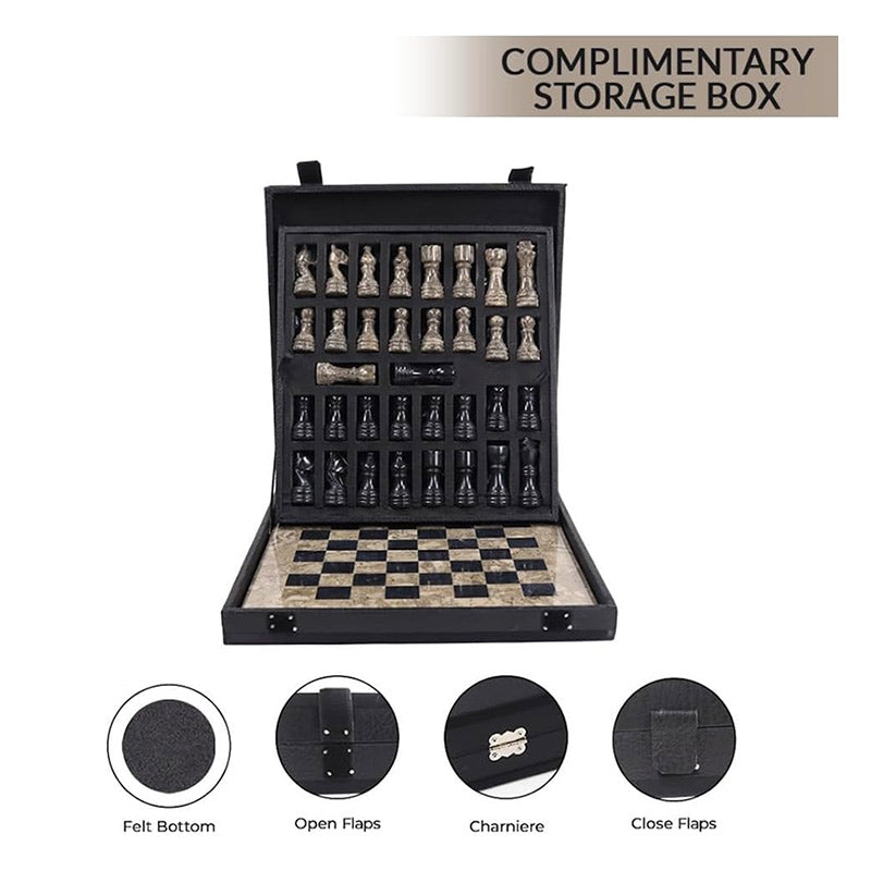 30cm Chess Set with Storage Box - Oceanic and Black