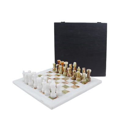 25cm Chess Set with Storage Box - White & Green