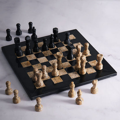 25cm Chess Set with Storage Box - Black & Coral