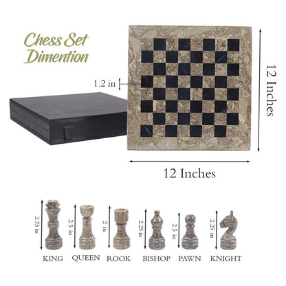 30cm Chess Set with Storage Box - Oceanic and Black