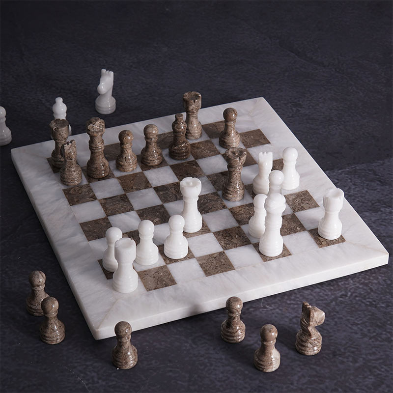 25cm Chess Set with Storage Box - White and Oceanic