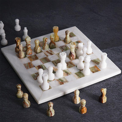 25cm Chess Set with Storage Box - White & Green