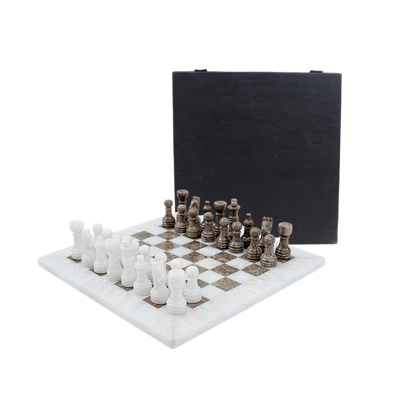 25cm Chess Set with Storage Box - White and Oceanic