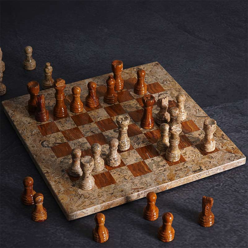 25cm Chess Set with Storage Box - Coral & Red