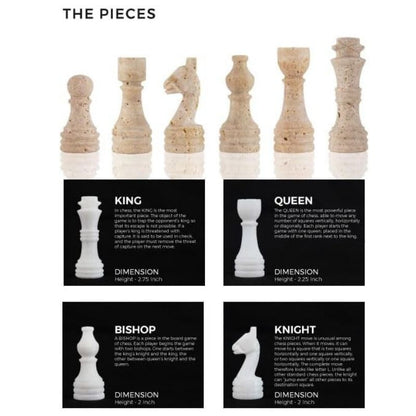 30cm Chess Set - White & Travertine