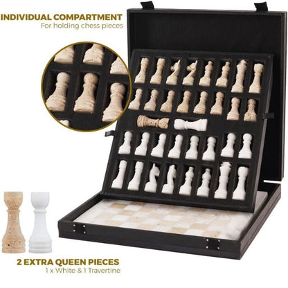 30cm Chess Set - White & Travertine