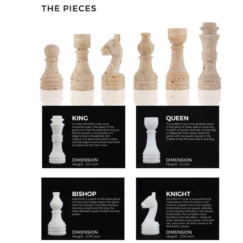 38cm Chess Set (with box) White & Travertine