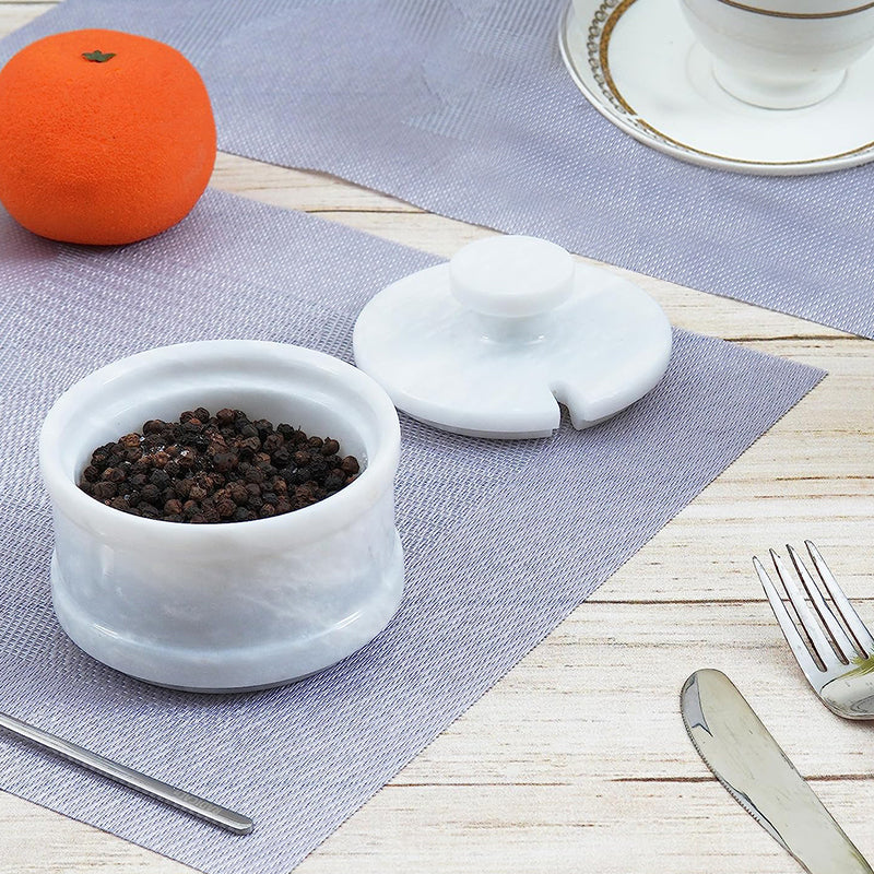 salt cellar with spoon, salt jar